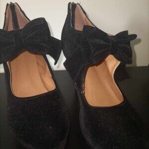 Velvet Bowtie Mary Jane Zipper High Heel Sz 11